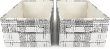 ANMINY 2 Pack Closet Storage Baskets for Shelves, 16 x 10 Inch Collapsible Fabric Storage Bins Washable Cloth Closet Organizing Bins Decorative Storage Baskets with Handles, Light Gray