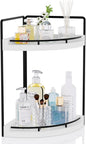 Corner Bathroom Counter Organizer, 2 Tier Wood Vanity Storage, Waterproof Skincare Shelf for Kitchen & Toiletries Decor, Dresser (White-2 Tier)