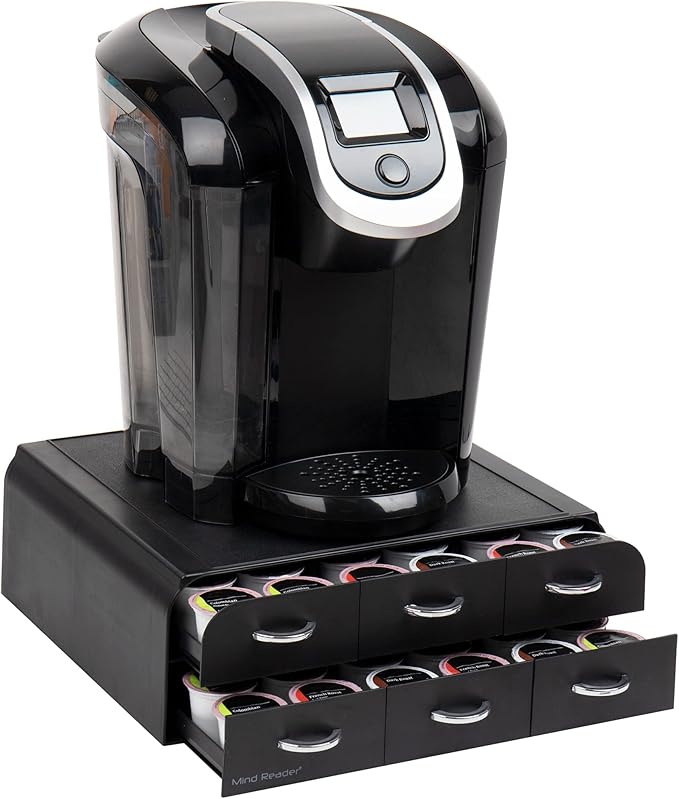 Mind Reader 72 Pod Coffee Drawer Organizer, 2 Tier Storage for Single Serve Pods, Coffee Machine Base, Countertop Pod Holder, Black