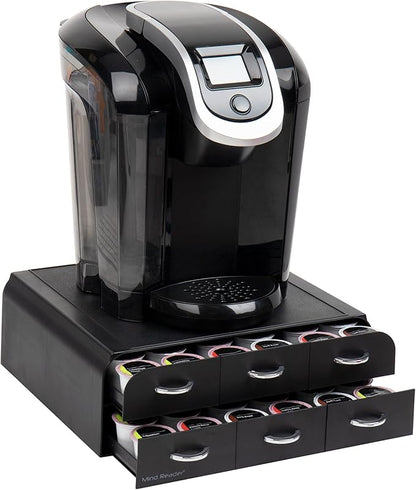 Mind Reader 72 Pod Coffee Drawer Organizer, 2 Tier Storage for Single Serve Pods, Coffee Machine Base, Countertop Pod Holder, Black