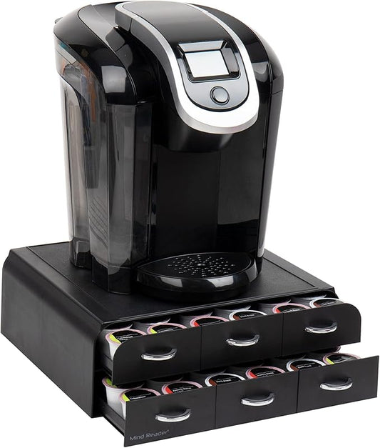 Mind Reader 72 Pod Coffee Drawer Organizer, 2 Tier Storage for Single Serve Pods, Coffee Machine Base, Countertop Pod Holder, Black