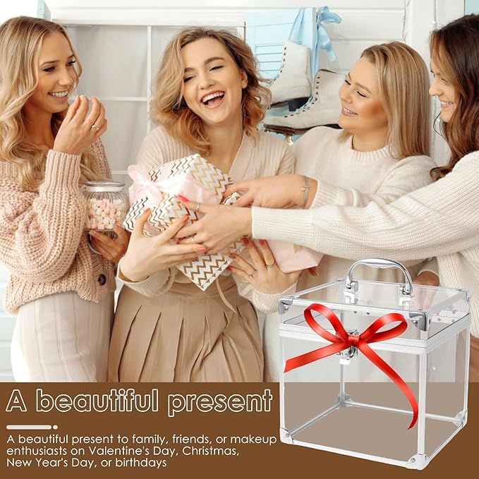 Crown Boxes for Pageants 7.9 X 6.7 X 7.5 In Clear Large capacity Makeup Train Case Cosmetic Case with Latches and Handle Toiletry Organizer Box Travel Makeup Tools Storage Organizer Box
