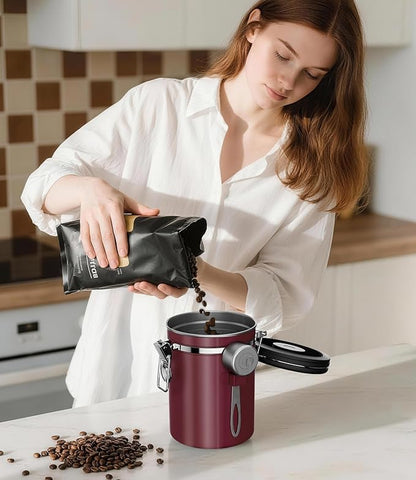 Coffee Gator Coffee Canister, Airtight Kitchen Food Storage Container with Date Tracker, Scoop for Sugar,Grounds Coffee, Bar Accessories, Beans,Tea, Sugar, Cereal, Flour, Cookies Jars (Red, 11oz)