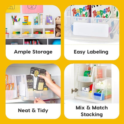 IRIS USA Clear Plastic Stackable Storage Bins, Medium - 8 Pack, Open Front Fridge Pantry Kitchen Closet Cabinet Bathroom Organizer Basket for Organizing Snack, Cans, Office Supplies, and Coffee Pods