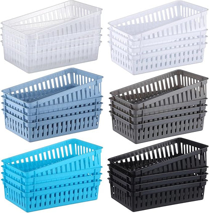 Wenqik 24 Pcs Plastic Storage Baskets for Classroom Organizing Small Pantry Storage Bins Rectangular Tray for Back to School Household Toys Classroom Bedrooms, Kitchens Countertops(Multicolor)