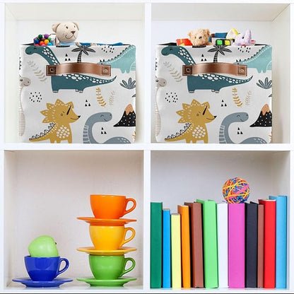 Dino Scandinavian Style Rectangle Storage Bin, 15 x 11 x 9.5 in, Collapsible Organizer Storage Basket for Home Décor