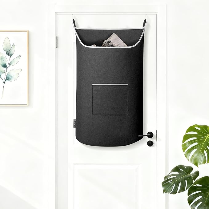 SAVERHO Black Hanging Laundry Hamper Bag, XL Door Hanging Hamper with Large Openging Laundry Hamper Storage Bag Large Size 36X22 Inch (Black)