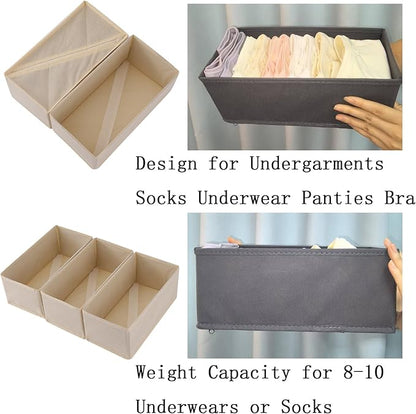 Bructhun Drawer Organizer Set of 4 Beige - Fabric Storage Bins for Clothes, Underwear, Socks & Bras - 11" Dresser Dividers for Bedroom Closet