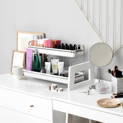 Simple Houseware 2-Tier Spice Rack Kitchen Bathroom Organizer Countertop Shelf, White
