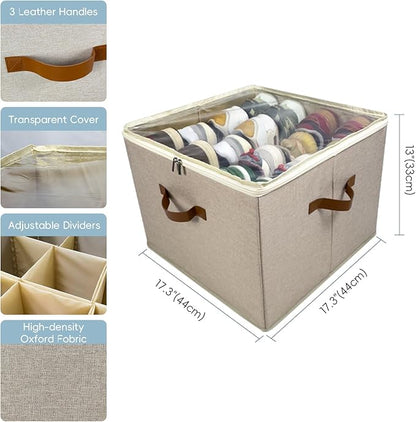 2 Pack Shoe Organizer Box – Large Capacity Shoe Storage Organizer with Transparent Cover & Flexible Dividers, Fits 16-32 Pairs, Heavy Duty Fabric Shoe Organizer for Closet, Entryway, Dorm