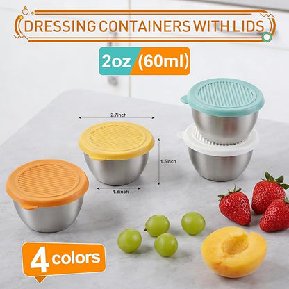 Ninsula 2oz Small Salad Dressing Containers To Go, 4 Pack Condiment Containers with lids, Stainless Steel Small Sauce Cups for Kitchen, School, Office, Picnic