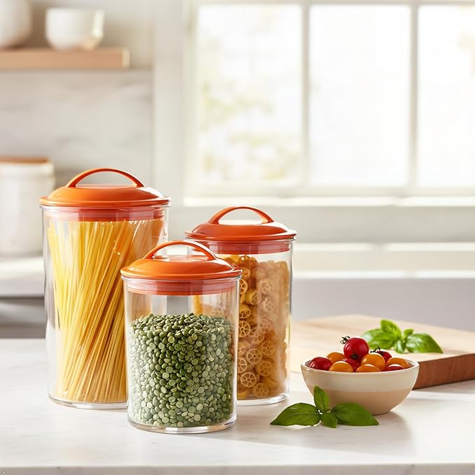 Calypso Basics by Reston Lloyd Acrylic Storage Canisters, Set of 3, Orange