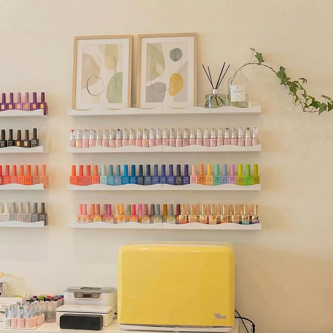 YMVV 15" Nail Polish Racks Wall Mounted Shelf,6 Pack White Acrylic Nail Polish Organizer Nail Supplies for Nail Techs,Great Display for Salons Retailers