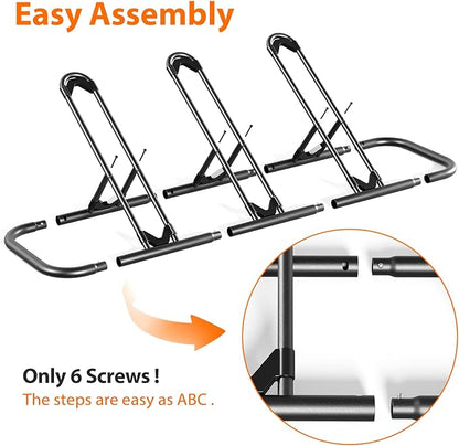 Mr IRONSTONE Bike Rack, Floor Storage Stand for Garage, Indoor/Outdoor Parking Holder, Fits Mountain, Road & Kids Cycles (Black, 3-Slot)