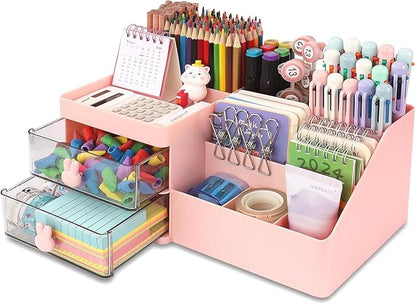 Makeup Organizer with Drawers, Cosmetic Storage for Dresser Vanity and Bathroom Countertop, for Kids Family, Toothpaste Holder for Bathroom Vanity Organizer Storage (Pink)