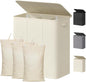 Lifewit Triple Laundry Hamper with Lid and Removable Laundry Bags, Large Collapsible 3 Dividers Dirty Clothes Basket with Handles for Bedroom, Laundry Room, Closet, Bathroom, College, 160L White