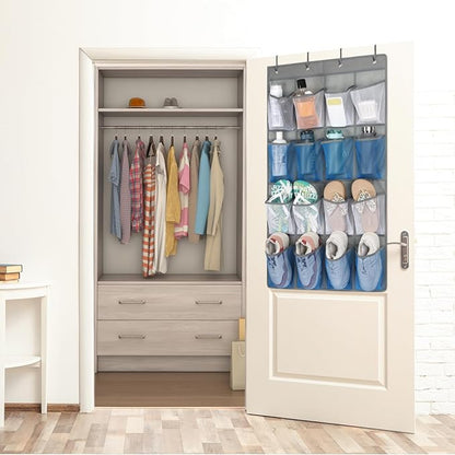 F-color 16-Pocket Hanging Organizer - Over the Door Shoe Organizer, Cruise Essentials for Cabin & RV, Breathable Mesh Storage Pockets, Space Saving Hanging Storage Holder with 4 Sturdy Metal Hooks