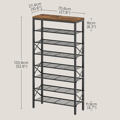 YATINEY 8 Tier Shoe Rack, Shoe Storage Organizer, Large Capacity Shoe Shelf Holds 32 Pairs of Shoes, Sturdy and Stable, for Entryway, Hallway, Closet, Dorm Room, Rustic Brown SS08BR