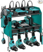 CCCEI Modular Power Tool Organizer Wall Mount with Charging Station. Garage Drill Storage Shelf with Hooks, Heavy Duty Rack, Tool Battery Holder Built in 8 Outlet. Gift for Men. Navy Blue, 2 Pack.