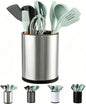 LIBODOUR Kitchen Utensil Holder Extra Large 360°Rotating For Counter Organizer Stainless Steel Storage Cooking Silverware Caddy 3 Compartment Flatware Spoon Spatula Tool Cutlery Container（Silvery）
