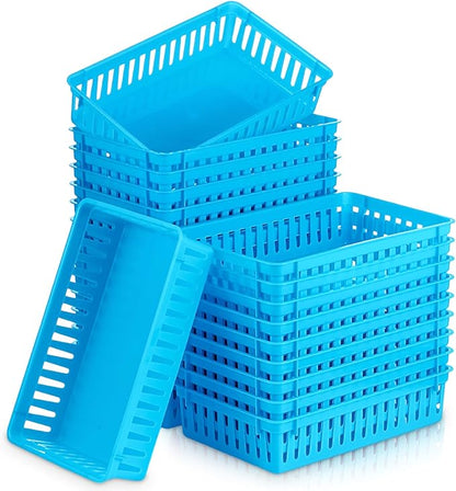 Wenqik 24 Pcs Plastic Storage Baskets for Classroom Organizing Small Pantry Storage Bins Rectangular Tray for Back to School Household Toys Classroom Bedrooms, Kitchens Countertops(Blue)