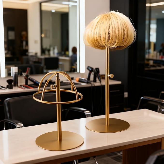 Hat Display Stand 2PCS Stainless Steel Brushed Nickel Titanium Hat Stand Metal Golden Adjustable Height Cap Rack Showcase Fingerprint Resistant for Home Boutique Retail Store