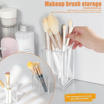 Cerpourt 3 Pack Clear Acrylic Makeup Brush Holder,Acrylic Cosmetic Brushes Storage Organizer,Pencil Pen Holder Cup for Desk,Modern Design Desk Accessories for Office School Home Supplies