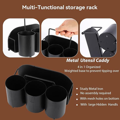 NelyBet Utensil Caddy Silverware Holder Fork Spoon Napkin Paper Plate Organizer Metal Utensil Holder Cutlery Flatware Organizers for Party Kitchen Countertop Camping Picnic - Black