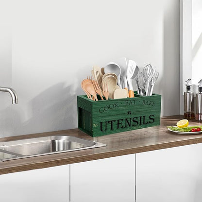 Suli Extra Large Kitchen Utensils Holder with 4 Compartments (Green)