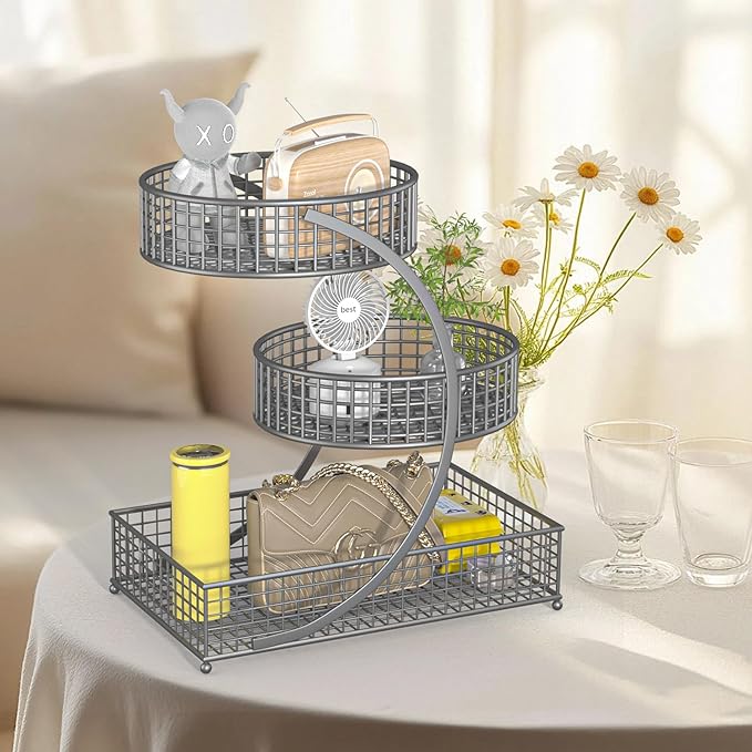3-Tier Metal Cosmetic Organizer,Cosmetic Storage Rack for Vanity Tables,Multipurpose Metal Bathroom Organizers and Storage, Use Countertop Organizer for Perfume/Makeup/Vegetables (Black 1)