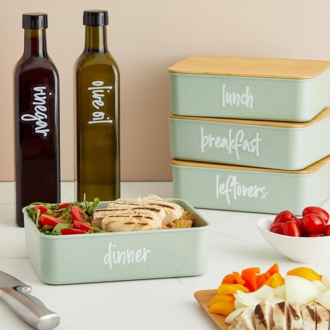 Talented Kitchen Labels for Storage Bins - 158 Count, White Script Vinyl - Removable Waterproof Labels for Food Containers & Pantry, Kitchen & Freezer Organization