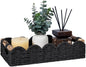 CubesLand Bathroom Basket Organizer w/Cut Out Handle, Back of Toilet Paper Storage Baskets for Bathroom Countertop Decorative, Small Scalloped Wicker Basket Also for Home Decor, Living Room, Black