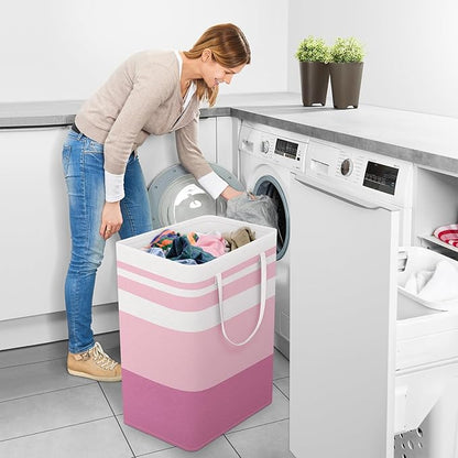 StorageRight Large Collapsible Laundry Basket Hamper with Easy Carry Handles，Freestanding Clothes Hampers for Laundry, Bedroom, Dorm, Towels, Toys, 75L, Pink