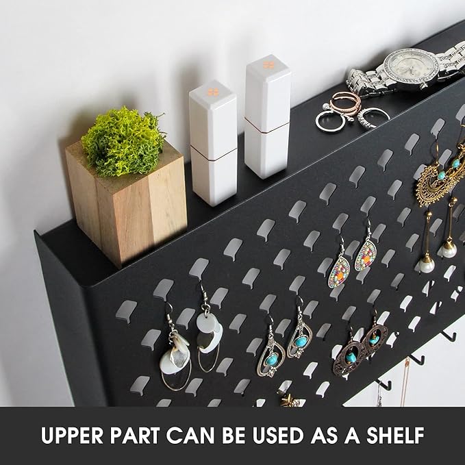 JackCubeDesign Wall Mounted Jewelry Organizer, Earring Necklace Bracelet Holder Display Hanger with 109 Holes & 19 Hooks (Black,16.5 x 2.4 x 13.2 inches) - MK329A