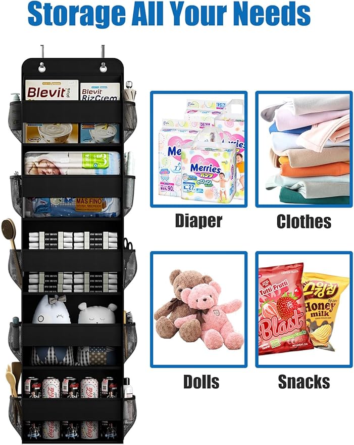 Over The Door Storage Organizer, RV Bathroom Organizer, Over The Door Organizer Camper Storage and Organization, 5 Shelf Hanging Over Door Organizer for Camper, Bathroom, Bedroom, Closet-Black