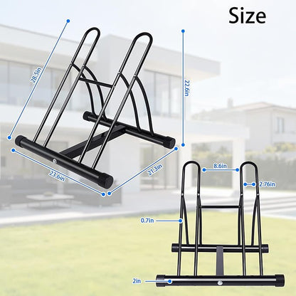 Bike Rack – Dual Bicycle Stand for Mountain, Road Bikes – Two Bike Parking Garage Storage Rack for Indoor and Outdoor Steel Bicycle Storage Tire Rack