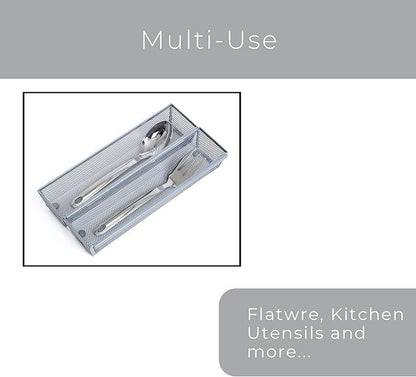 Smart Design Drawer Organizer - (12 x 3 Inch) - Steel Metal Mesh Tray - w/ Interlocking Arm Connection - Utensils, Silverware, Organization - Kitchen [Silver]