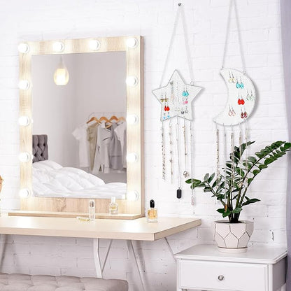 Jetec 2 Pcs Earring Wall Holder Wall Mounted Organizer Hanging Stand Decorative Diamond Grid Shape Jewelry Display Rack with Hanging Hooks for Earrings Necklace Bracelet(White)