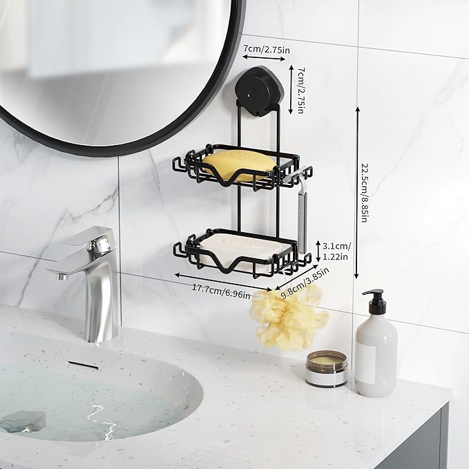 KEGII 2 Layer Soap Dish Suction Cup Soap Holder, Stainless Steel Shower Bar Soap Holder with Razor Holder, Strong Sponge Holders for Shower, Bathroom, Kitchen Sink, No Drill, Removable