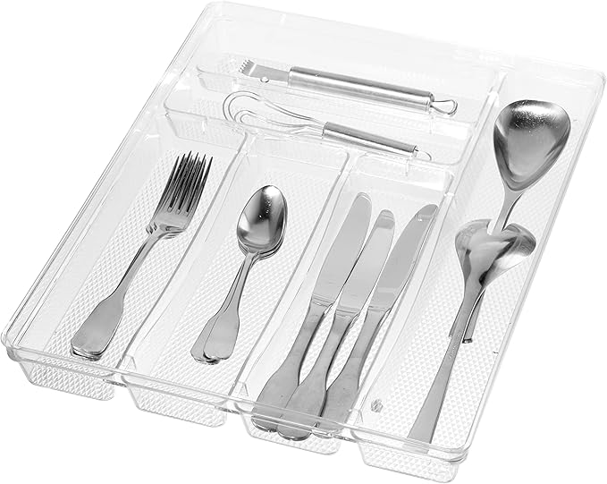 Oggi Silverware Organizer Tray, 6-Compartment, Clear