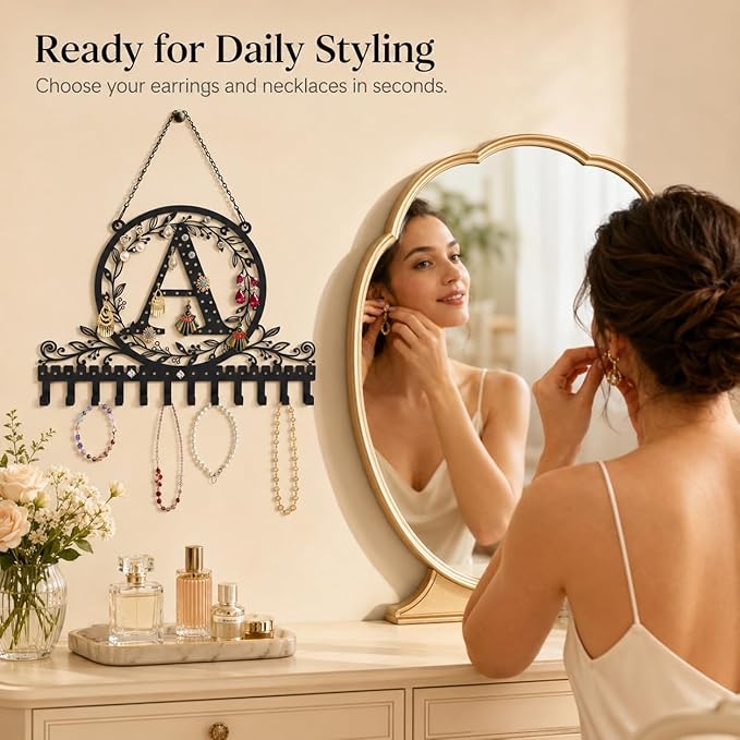 Wall-Mounted Metal Earring Holder Hanging Jewelry Organizer for Earrings and Necklaces Space-Saving Wall Display with Hooks for Jewelry Storage (jewelry stand A)