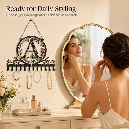 Wall-Mounted Metal Earring Holder Hanging Jewelry Organizer for Earrings and Necklaces Space-Saving Wall Display with Hooks for Jewelry Storage (jewelry stand A)