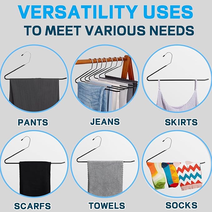 Amber Home 20 Pack Black Metal Pants Hangers, 15" Non-Slip Open Ended Jeans & Trousers Hangers, Space Saving Slacks Hangers for Closet