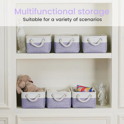 Storage Baskets for Shelves 11.8x7.9x5.2 Inch, Foldable Fabric Storage Bins with Handles, Small Storage Baskets for Organizing Closet, Office, Home Organization (1-Pack, White&Purple)
