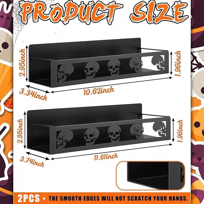 Beeveer 2 Pack Skull Head Magnetic Spice Rack for Refrigerator Metal Magnet Basket Shelf for Fridge Seasoning Storage Organizers Home Decor Kitchen Accessories (Black)