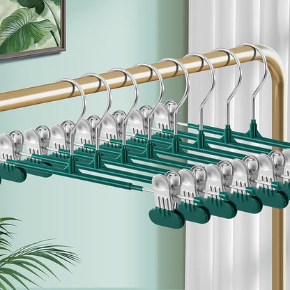 Clothes Pants Hangers with Wide Clips 20 Pack,Non-Slip Adjustable Skirt Hanger for Women,Space-Saving Heavy Duty Men Hangers for Pants,Trousers,Jeans,Shorts 12Inch Green