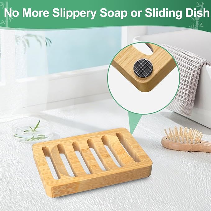 2 Pack Wooden Soap Holder Bamboo Soap Dish for Shower with Self Draining Tray Natural Bar Soap Holder and Soap Saver for Bathroom Kitchen Sink