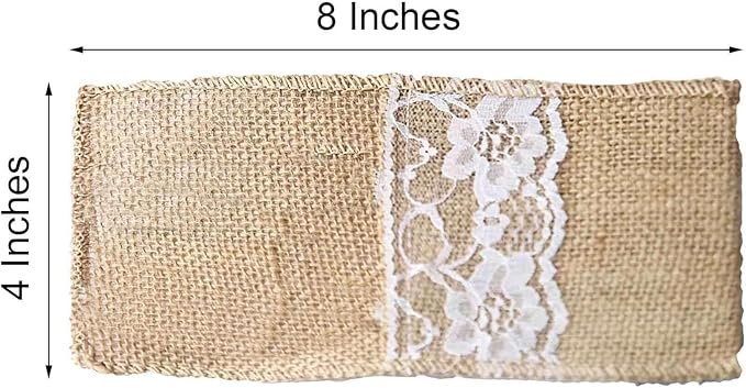 Efavormart 10 Pack Natural Burlap and Lace Silverware Holder Pouches, 4"x8" Rustic Cutlery Pockets for Weddings, Country Parties, and Vintage Themed Table Decor