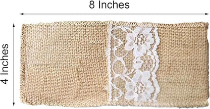 Efavormart 10 Pack Natural Burlap and Lace Silverware Holder Pouches, 4"x8" Rustic Cutlery Pockets for Weddings, Country Parties, and Vintage Themed Table Decor