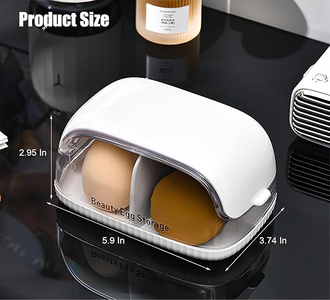 Beauty Blender Holder, Makeup Sponge Holder with Lid, Beauty Blender Organizer, Makeup Sponge Case for Countertop (White Lid)